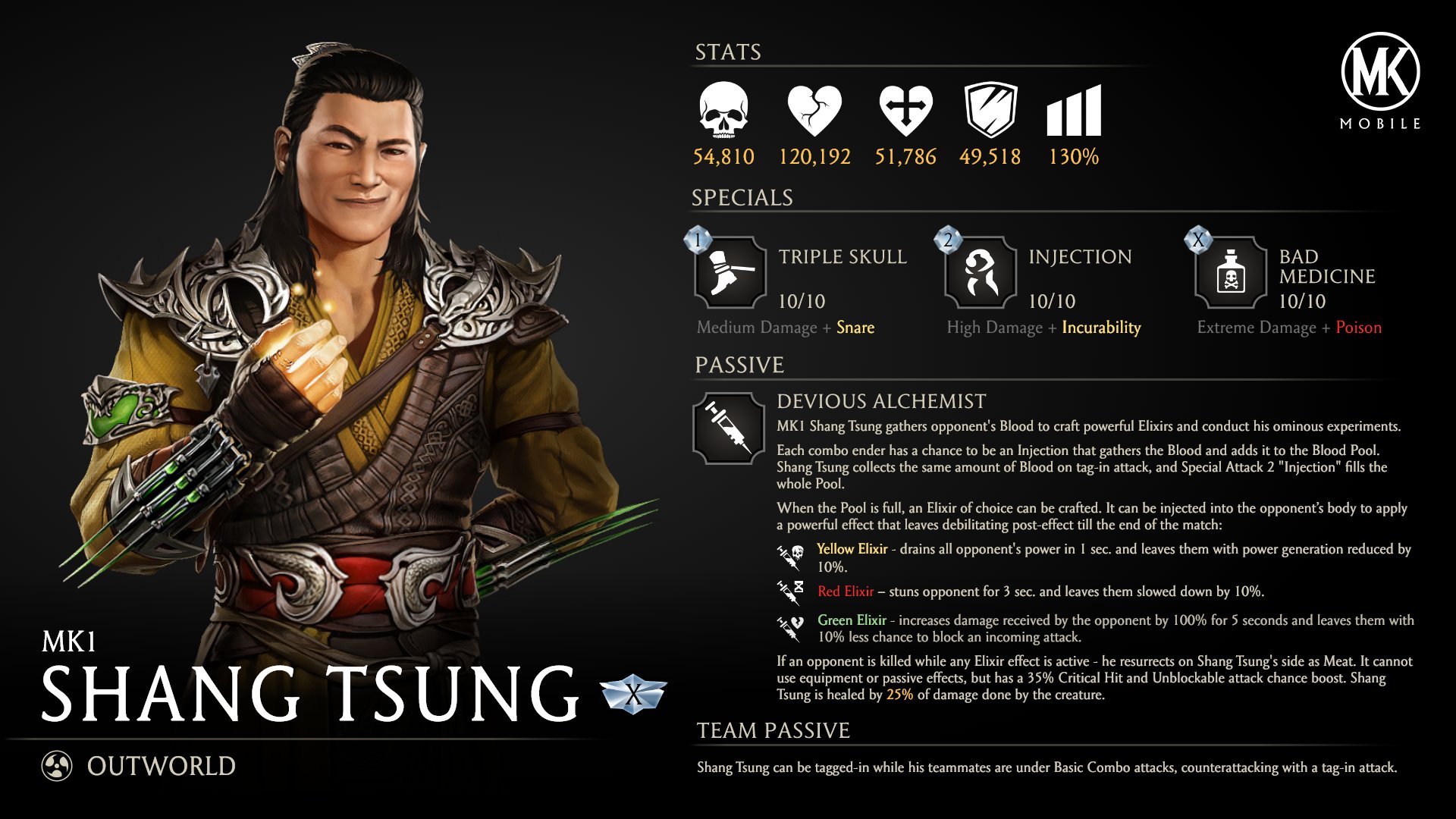 MKMobile MK1 Shang Tsung Stats